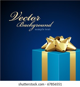 Regalo azul presente con fondo de arco dorado Boda o vector cumpleaños