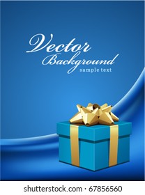 Blue gift present with gold bow Wedding or Birthday vector background