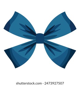 Blue gift ribbon bow vector illustration, decorative bowknot isolated on white, present wrap pack ornament