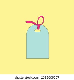 Blue gift tag vector illustration on yellow background. Surprise gift label badge