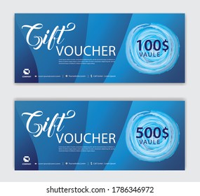 Blue Gift Voucher template, Discount voucher vector, Coupon, discount card, Sale banner, headers, web banner, Creative idea gift card