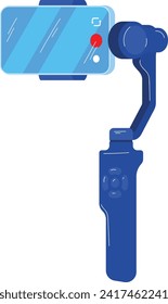 Blue gimbal stabilizer with smartphone vector illustration. Camera equipment and modern videography concept.