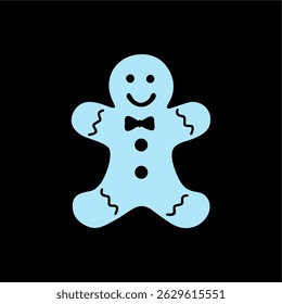 Blue Gingerbread Man Icon on Black Background
