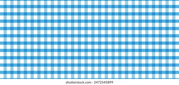 Blue gingham fabric square checkered seamless pattern vintage background.