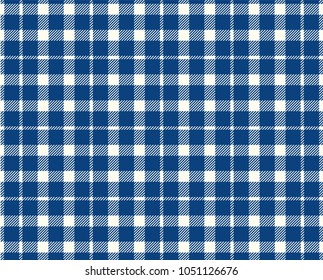 Blue gingham pattern. Texture from rhombus/squares for - plaid, tablecloths, clothes, shirts, dresses, paper, bedding, blankets, quilts and other textile products. Vector illustration.