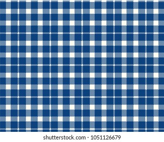 Blue gingham pattern. Texture from rhombus/squares for - plaid, tablecloths, clothes, shirts, dresses, paper, bedding, blankets, quilts and other textile products. Vector illustration.
