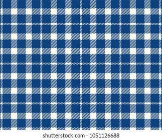 Blue gingham pattern. Texture from rhombus/squares for - plaid, tablecloths, clothes, shirts, dresses, paper, bedding, blankets, quilts and other textile products. Vector illustration.