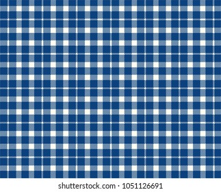 Blue gingham pattern. Texture from rhombus/squares for - plaid, tablecloths, clothes, shirts, dresses, paper, bedding, blankets, quilts and other textile products. Vector illustration.
