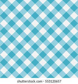 Blue Gingham seamless pattern. Diagonal stripes. Texture from rhombus for plaid, tablecloths, clothes, shirts, dresses, paper, bedding, blankets and other textile products. Vector illustration.