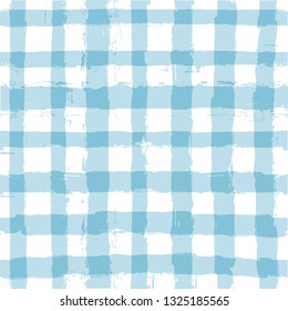 Blue Gingham seamless pattern. Rhombus and squares texture for textile: shirts, plaid, tablecloths, clothes, dresses, bedding, blankets, paper. vector checkered summer paint brush strokes.