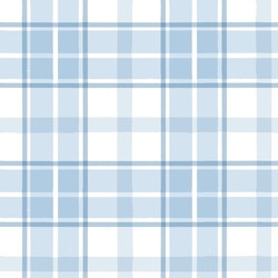 Blue Gingham Seamless Pattern. Watercolor Stripes, Tartan Texture For Spring Picnic Table Cloth, Shirts, Plaid, Clothes, Dresses, Blankets, Paper. Vector Checkered Summer Paint Brush Strokes.