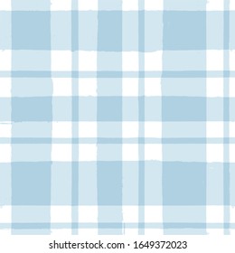 Blue Gingham seamless pattern. watercolor stripes, tartan texture for spring picnic table cloth, shirts, plaid, clothes, dresses, blankets, paper. vector checkered summer paint brush strokes.