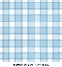 Blue Gingham seamless pattern. watercolor stripes, tartan texture for spring picnic table cloth, shirts, plaid, clothes, dresses, blankets, paper. vector checkered summer paint brush strokes.