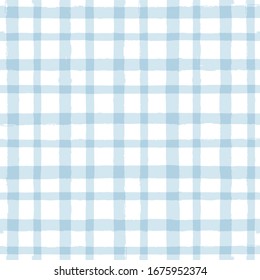 Blue Gingham sin fisuras. rayas de color agua, textura tartán para manteles de picnic de primavera, pantalones, mantas, ropa, vestidos, mantas, papel. trazos de pincel de verano con control vectorial.