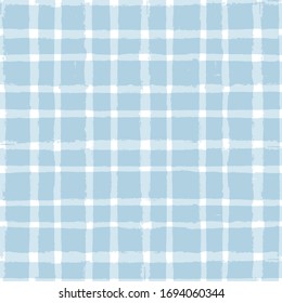 Blue Gingham seamless pattern. watercolor stripes, tartan texture for spring picnic table cloth, shirts, plaid, clothes, dresses, blankets, paper. vector checkered summer paint brush strokes.