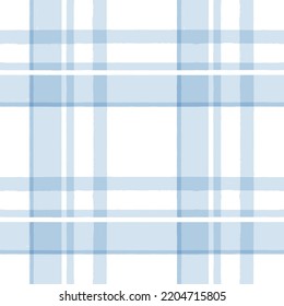 Blue Gingham seamless pattern. Watercolor plaid, tartan texture for spring picnic table cloth, shirts, wallpaper, blankets, paper. vector checkered summer strokes