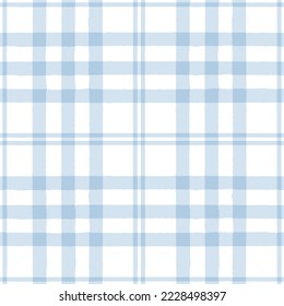 Blue Gingham seamless pattern. Watercolor plaid, tartan texture for spring picnic table cloth, shirts, wallpaper, blankets, paper. vector checkered summer strokes