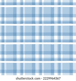 Blue Gingham seamless pattern. Watercolor plaid, tartan texture for spring picnic table cloth, shirts, wallpaper, blankets, paper. vector checkered summer strokes