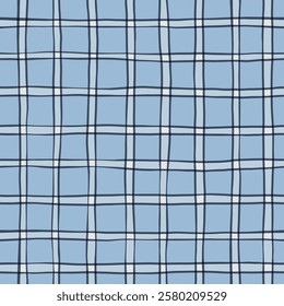 Blue Gingham seamless pattern. watercolor stripes, tartan texture for spring picnic table cloth, shirts, plaid, clothes, blankets, paper. Vector checkered hand paint wavy strokes.