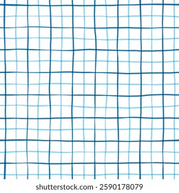 Blue Gingham seamless pattern. watercolor stripes, tartan texture for spring picnic table cloth, shirts, plaid, clothes, blankets, paper. Vector checkered hand paint wavy strokes.