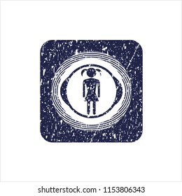 Blue girl icon inside rubber stamp