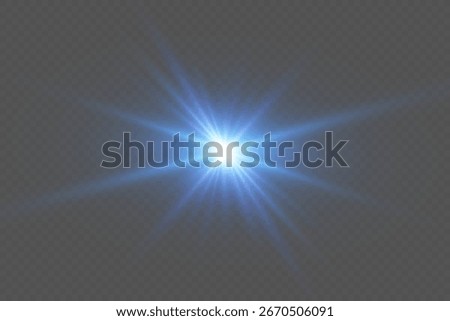 Blue glare effect, glowing star flashing. On transparent background
