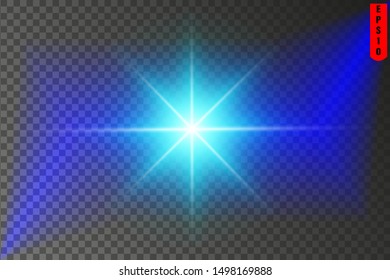 Blue glare. Laser beams, light beams. Beautiful light flashes. Glowing stripes on a dark background. Bright abstract sparkling lined background.