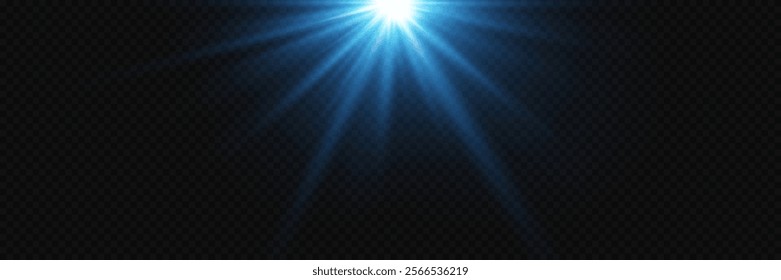 Blue glare of rays and light, flash of a star. On a transparent background.