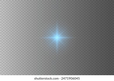 Blauer Schein eines Sterns. Blitz von Lichtstrahlen. Auf einem transparenten Hintergrund.