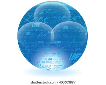 Blue glass bead with textured love.Vector