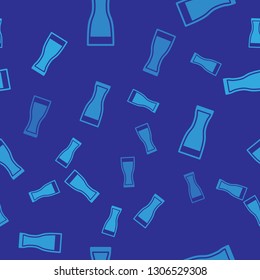 Blue Glass of beer icon isolated seamless pattern on blue background. Vector Illustration