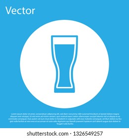 Blue Glass of beer icon isolated on blue background. White circle button. Flat design. Vector Illustration