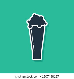 Blue Glass of beer icon isolated on green background.  Vector Illustration
