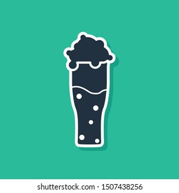 Blue Glass of beer icon isolated on green background.  Vector Illustration