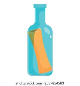 Blue glass bottle containing message showing concept of sos message in a bottle