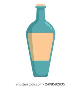 Blue glass bottle with cork featuring a blank label for your text or logo