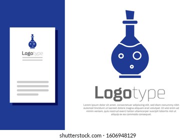 Blue Glass bottle with magic elixir icon isolated on white background. Computer game asset. Logo design template element. Vector Illustration