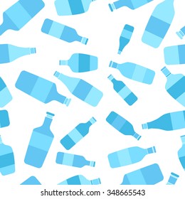 Blue glass bottles seamless pattern in flat style. Vector endless design.
