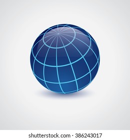 Blue glass bowl. Earth icon