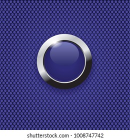 Blue glass button isolated on a carbon background