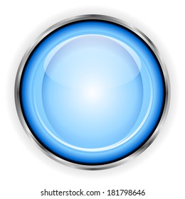 Blue glass button on white