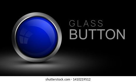 Blue glass button for web design. Vector button for the design of app and games.