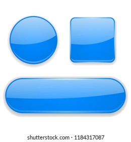 Blue glass buttons. 3d icons. Vector illustration isolated on white background