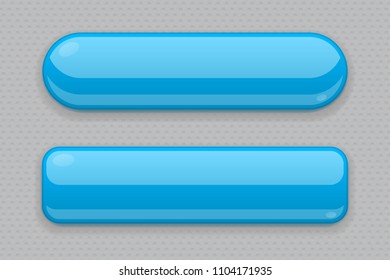 Blue glass buttons. 3d web icons on gray background. Vector illustration