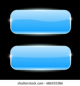Blue glass buttons with reflection on black background. Vector 3d illustration