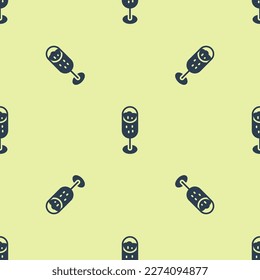 Blue Glass of champagne icon isolated seamless pattern on yellow background. Merry Christmas and Happy New Year.  Vector