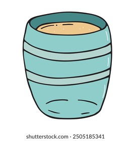 blue glass with drink, coffee or cocoa with milk, soda, vector color doodle element, cute design element