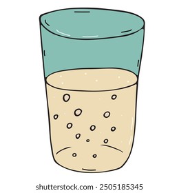 blue glass with drink, coffee or cocoa with milk, soda, vector color doodle element, cute design element