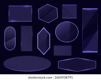 Blue glass frame on dark background. Blue glass frame for your creative design. Vector illustration. Eps 10