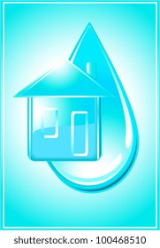 blue glass house and big water drop